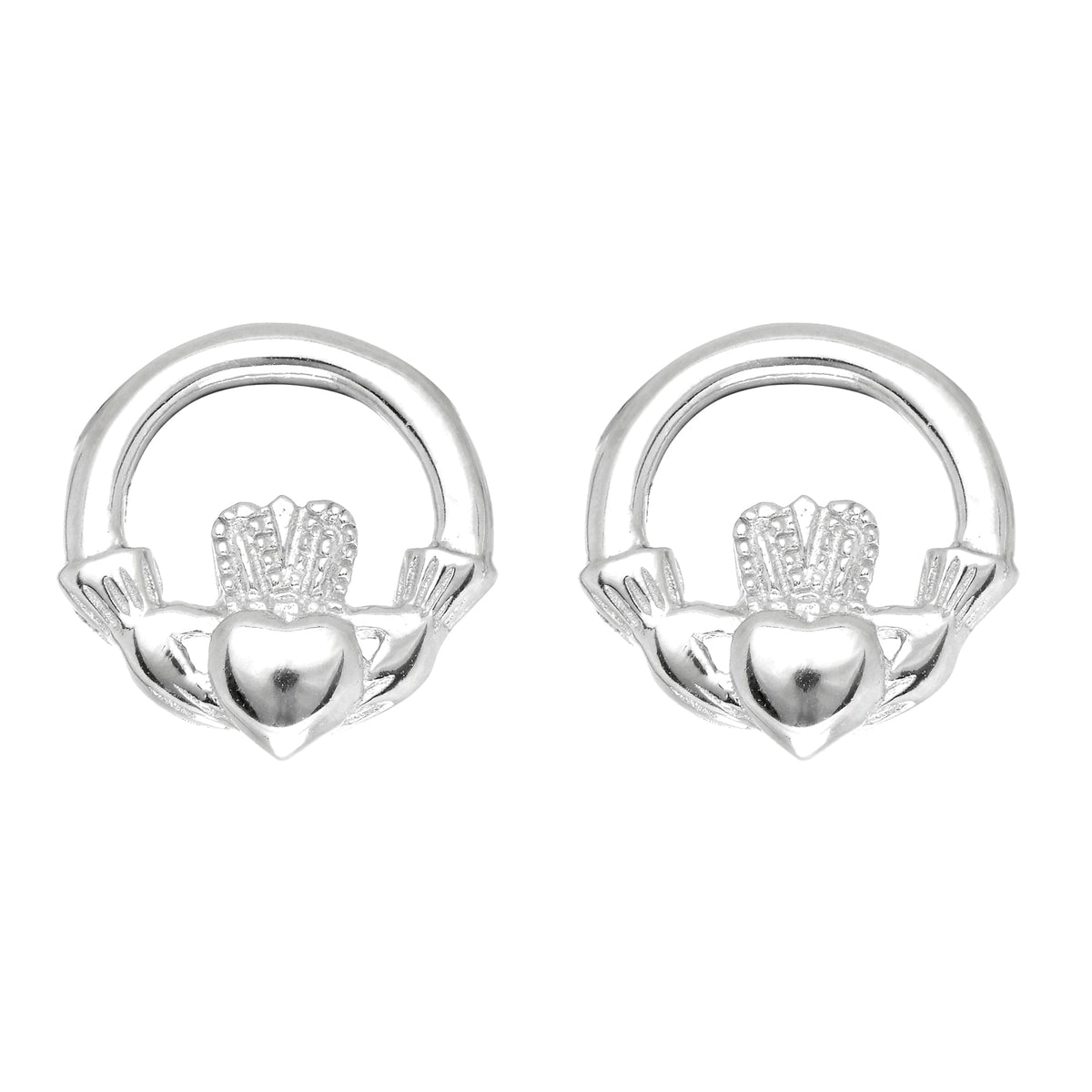 Sterling Silver Round Claddagh Stud Earrings - JewelryAffairs