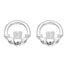 Sterling Silver Round Claddagh Stud Earrings - JewelryAffairs