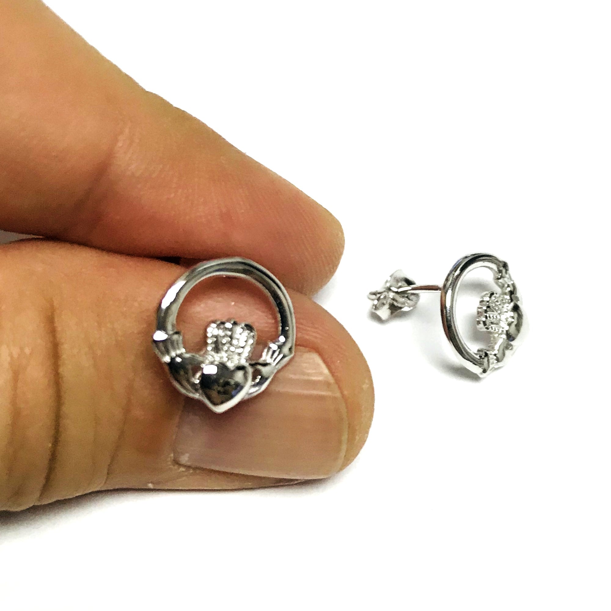 Sterling Silver Round Claddagh Stud Earrings - JewelryAffairs