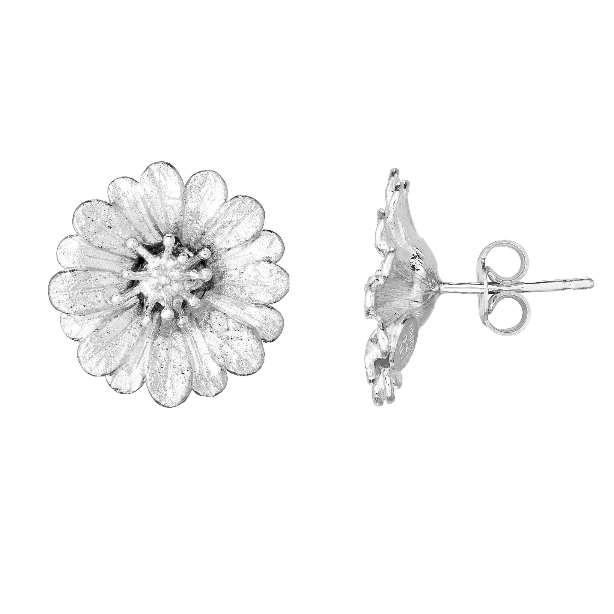 Sterling Silver Round Flower Stud Earrings - JewelryAffairs