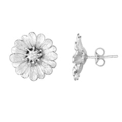 Sterling Silver Round Flower Stud Earrings - JewelryAffairs