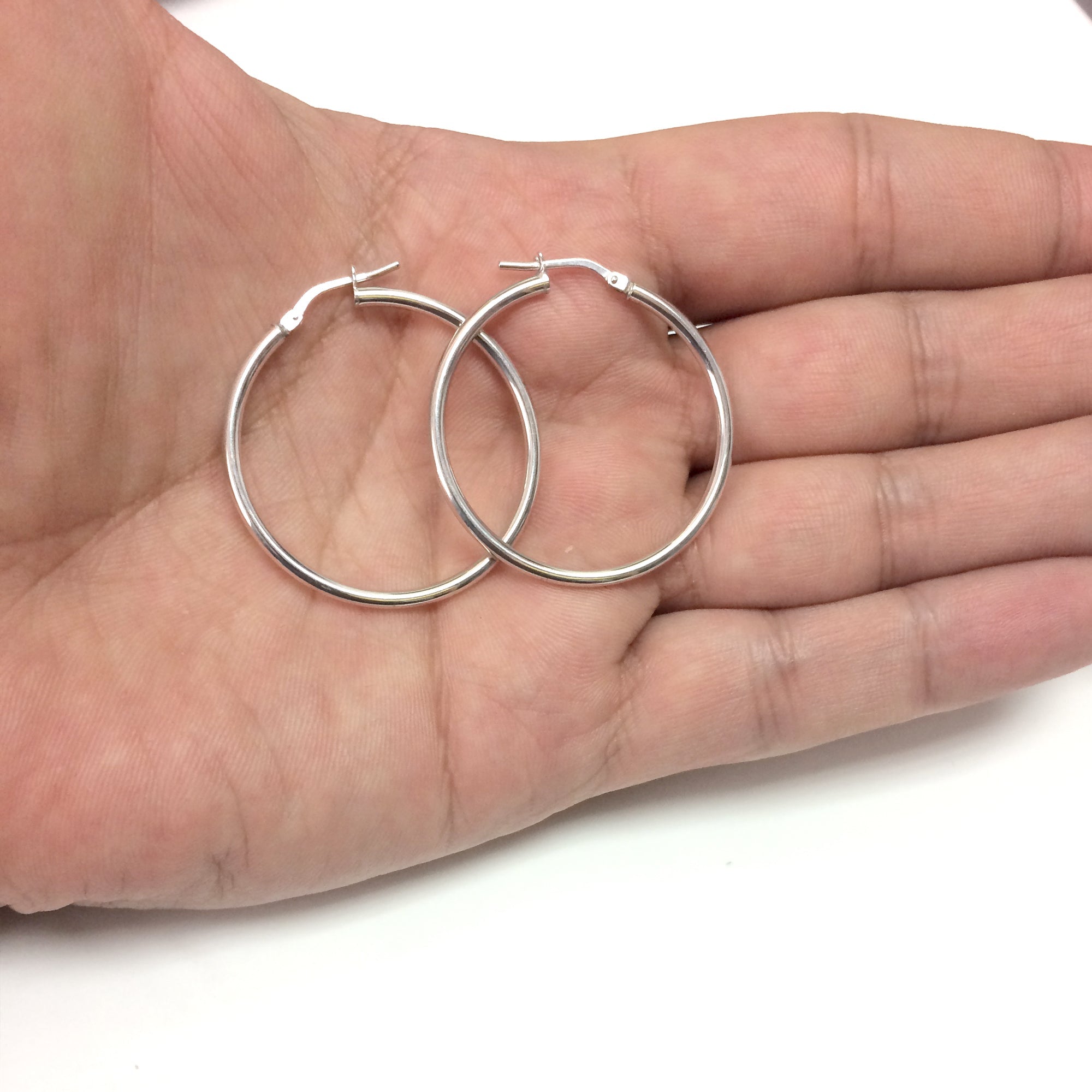 Sterling Silver Round Snuggable Huggie Hoop Earrings - JewelryAffairs