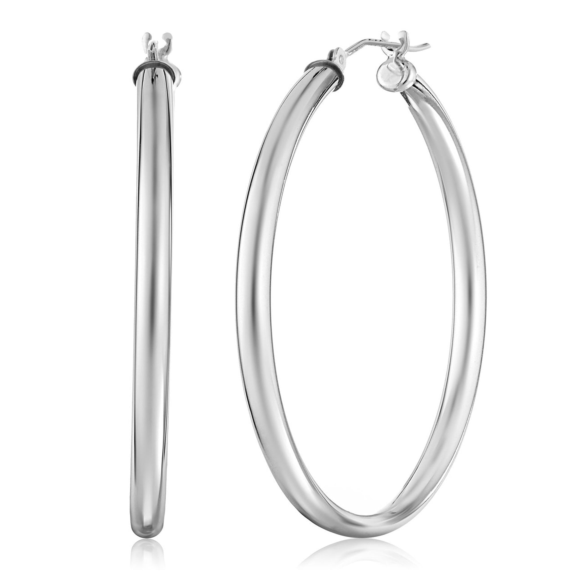 Sterling Silver Round Snuggable Huggie Hoop Earrings - JewelryAffairs