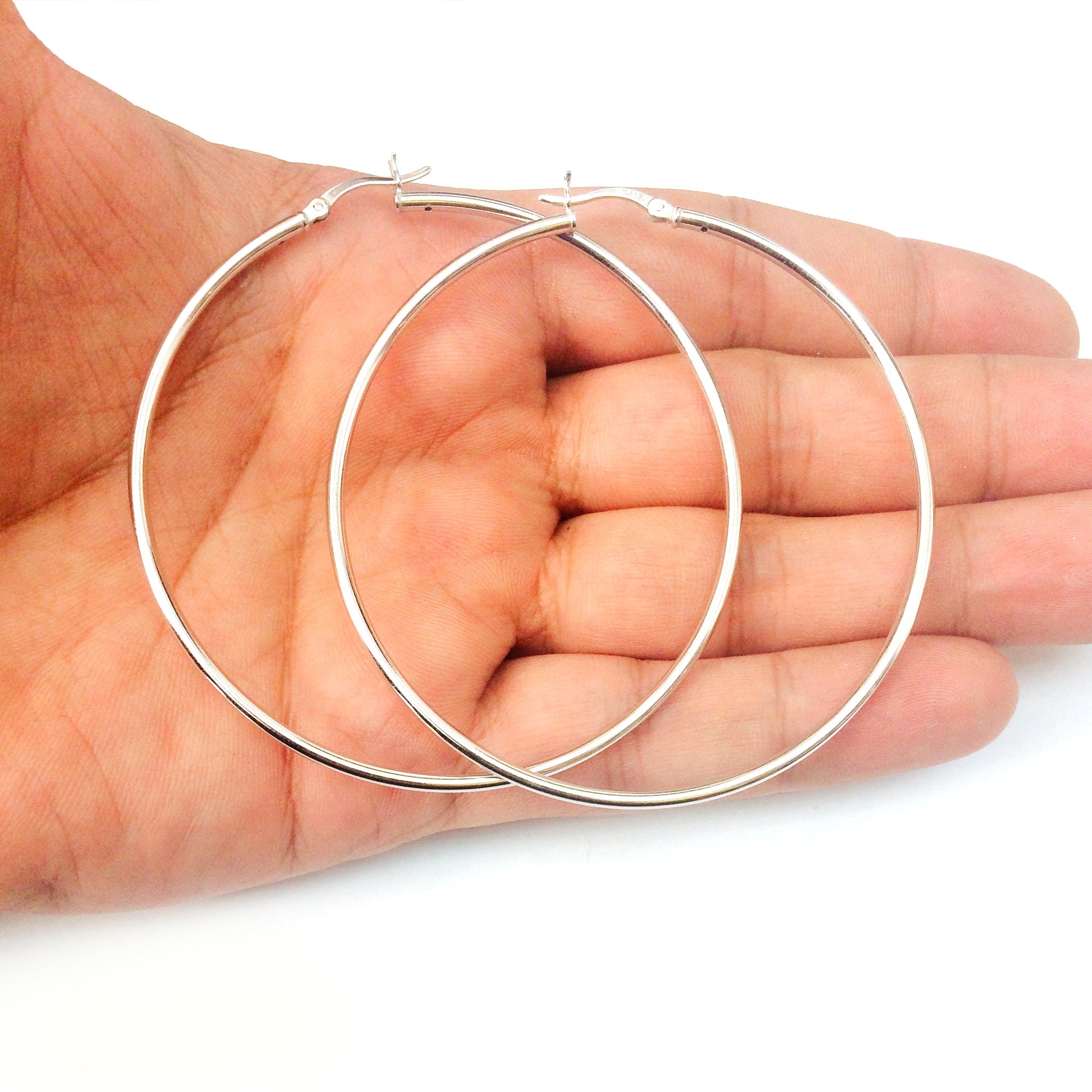Sterling Silver Round Snuggable Huggie Hoop Earrings - JewelryAffairs
