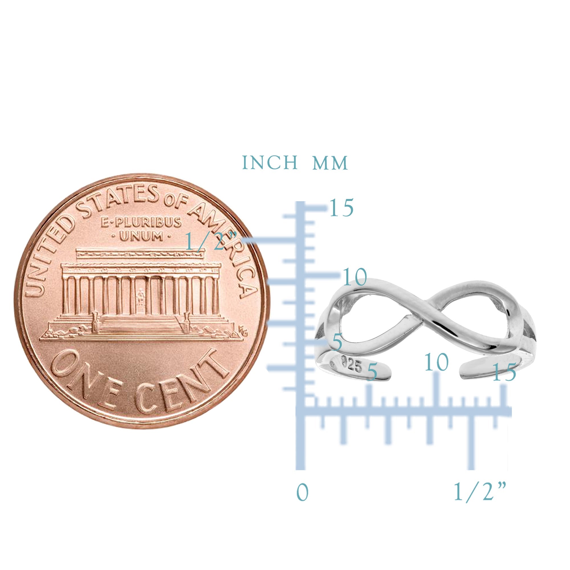 Sterling Silver Shinny Infinity Cuff Style Adjustable Toe Ring - JewelryAffairs
