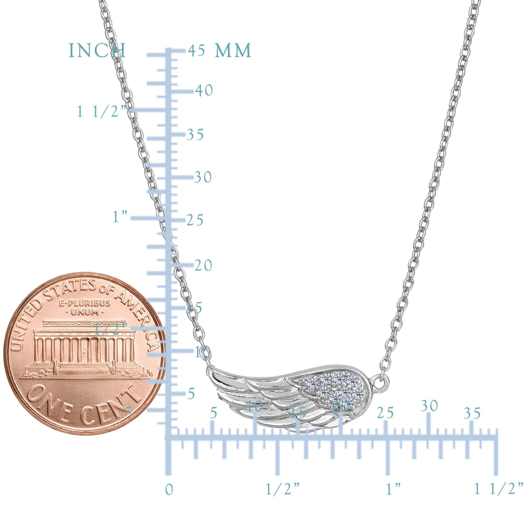 Sterling Silver Sideways Angel Wing Pendant CZ Fashion Necklace, 18" - JewelryAffairs