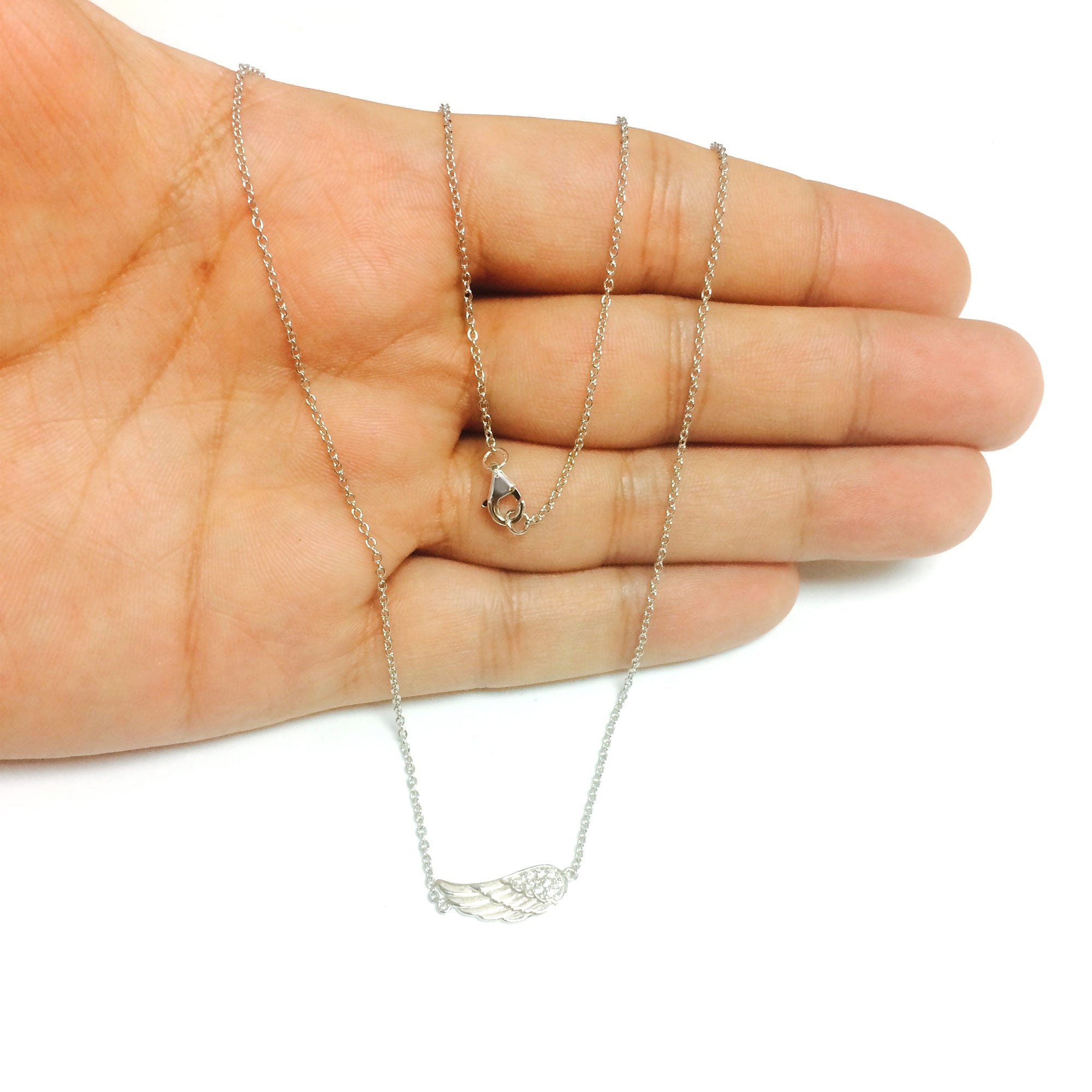 Sterling Silver Sideways Angel Wing Pendant CZ Fashion Necklace, 18" - JewelryAffairs