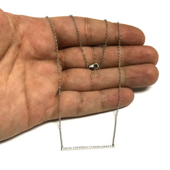 Sterling Silver Sideways Bar Pendant CZ Necklace, 18" - JewelryAffairs