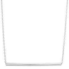 Sterling Silver Sideways Cylinder Bar Pendant Necklace, 18" - JewelryAffairs