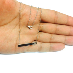 Sterling Silver Sideways Engravable Bar Pendant CZ Necklace, 18"