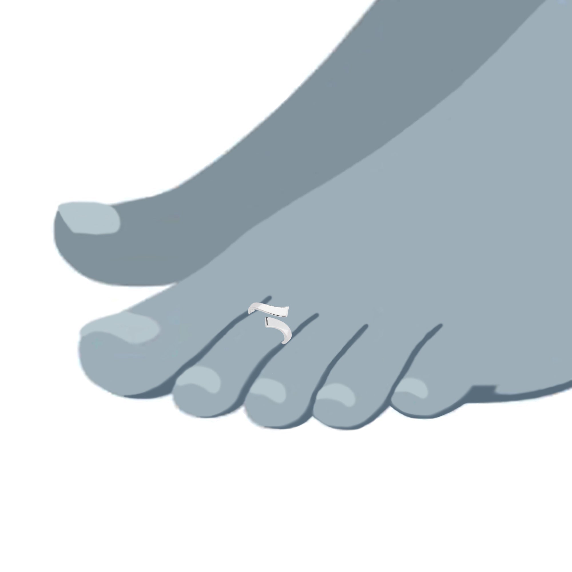 Sterling Silver Split Ends By Pass Style Adjustable Toe Ring - JewelryAffairs