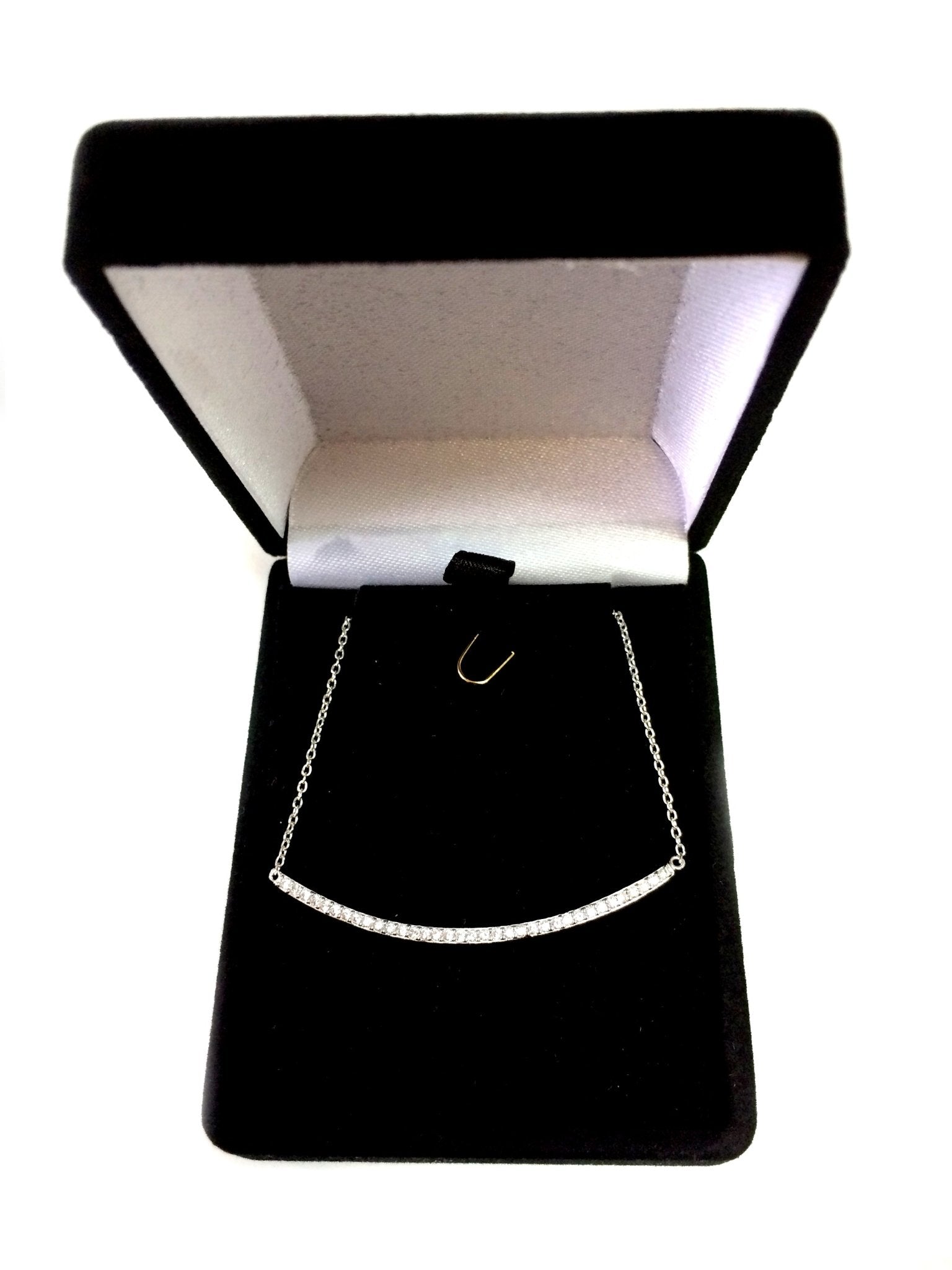 Sterling Silver Square Tube Curve Bar CZ Pendant Necklace, 18" - JewelryAffairs