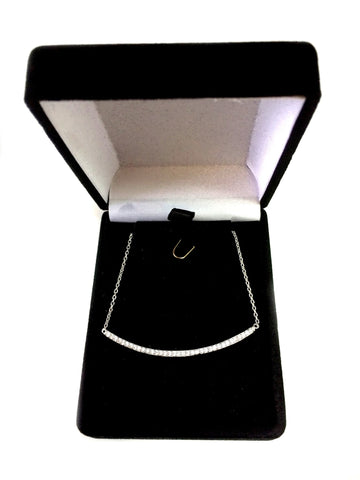 Sterling Silver Square Tube Curve Bar CZ Pendant Necklace, 18"