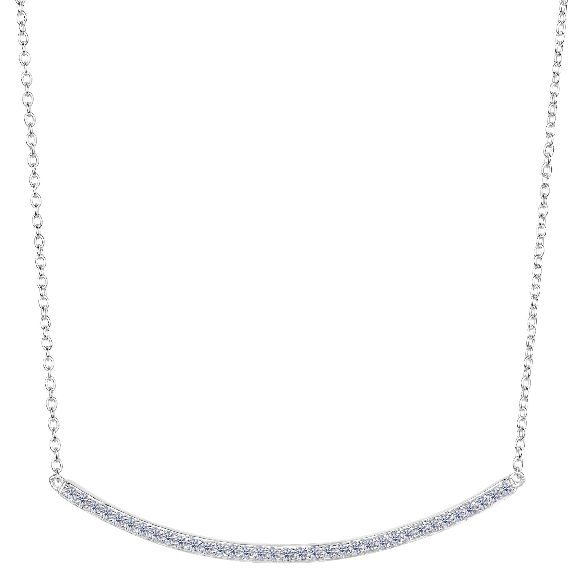 Sterling Silver Square Tube Curve Bar CZ Pendant Necklace, 18" - JewelryAffairs