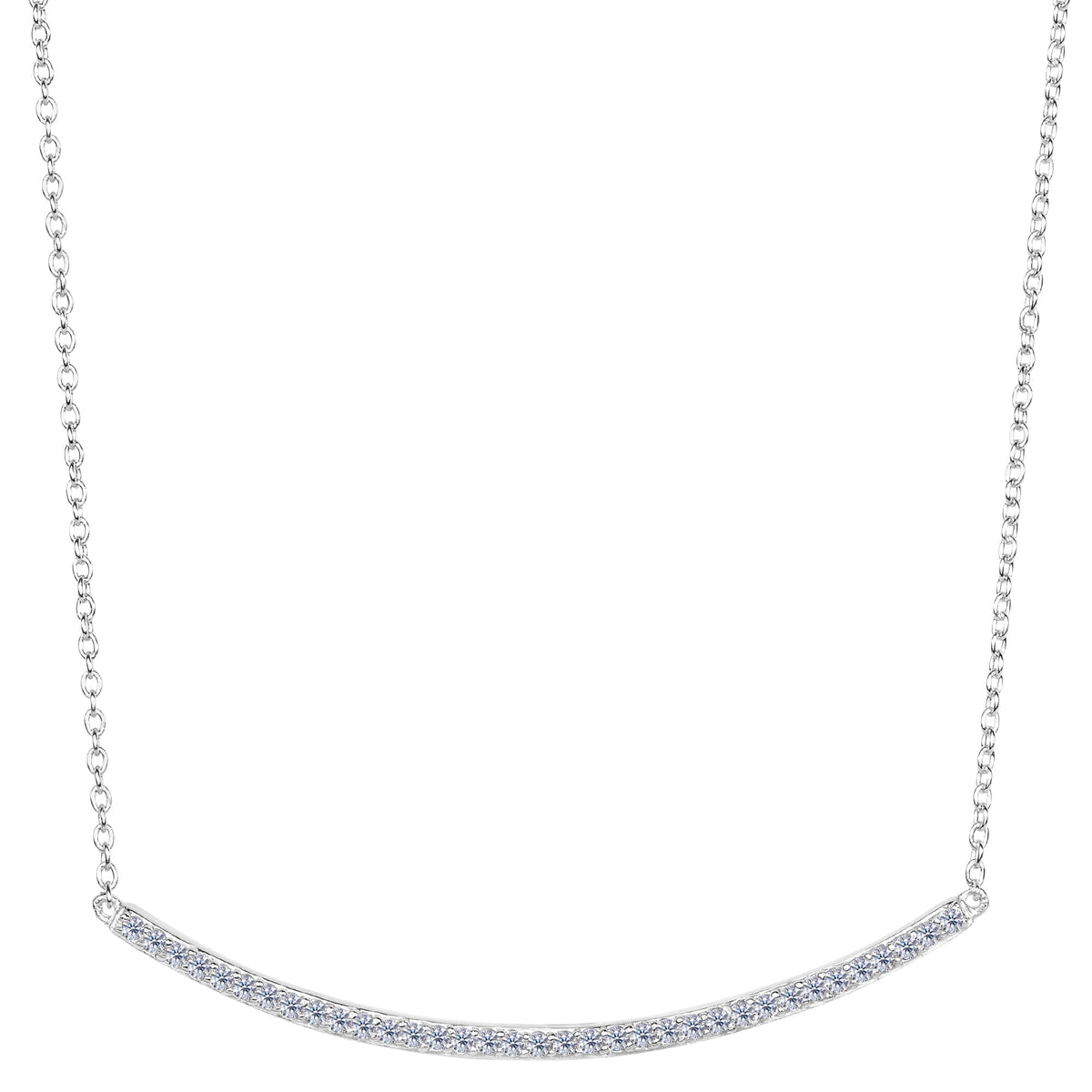 Sterling Silver Square Tube Curve Bar CZ Pendant Necklace, 18" - JewelryAffairs