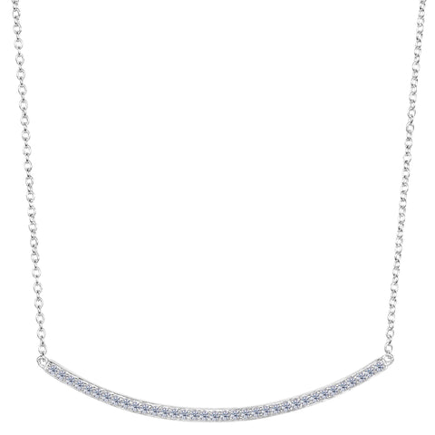 Sterling Silver Square Tube Curve Bar CZ Pendant Necklace, 18"