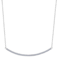 Sterling Silver Square Tube Curve Bar CZ Pendant Necklace, 18" - JewelryAffairs