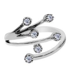 Sterling Silver Star Flower With CZ By Pass Style Adjustable Toe Ring - JewelryAffairs