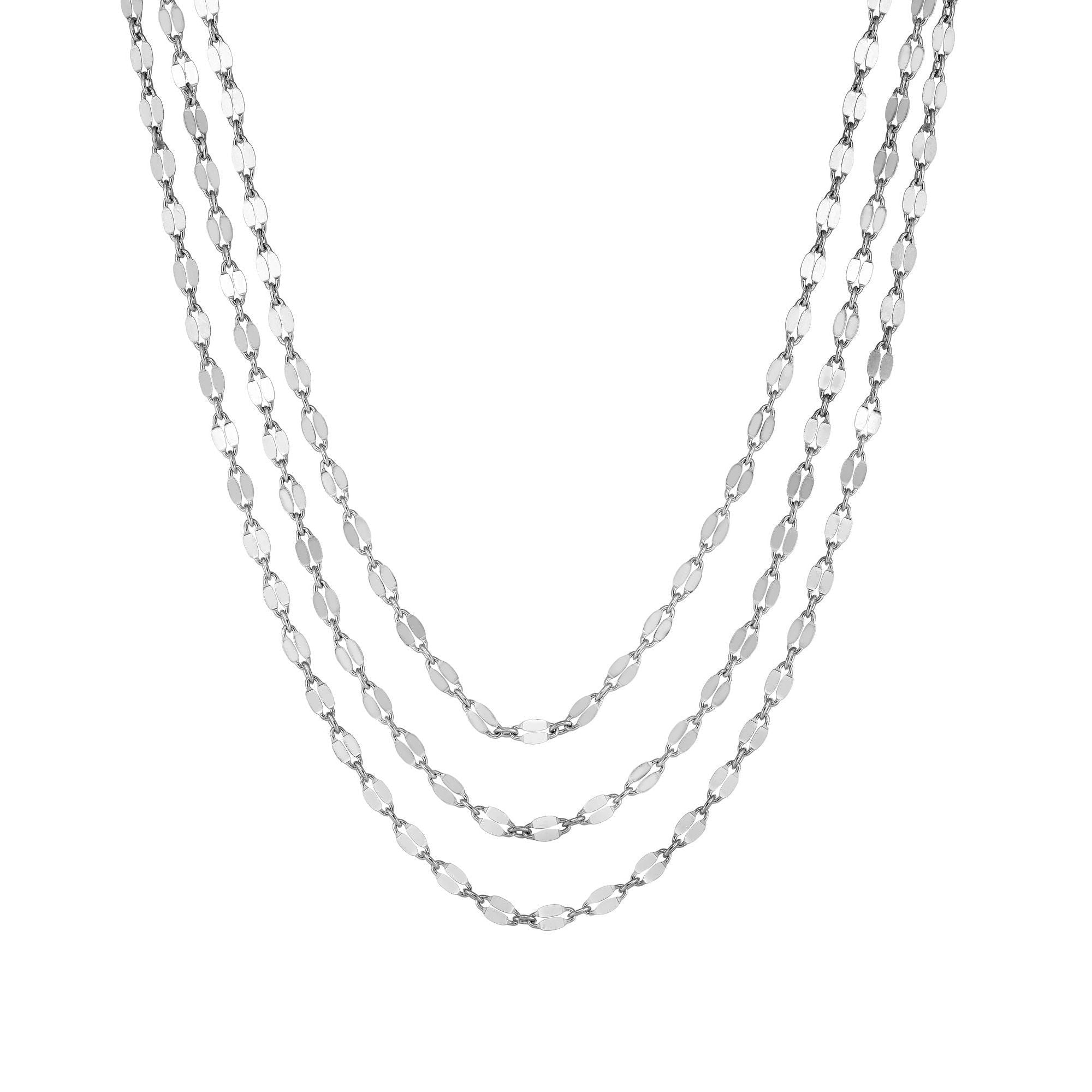 Sterling Silver Triple Chain Choker Necklace, 16" - JewelryAffairs