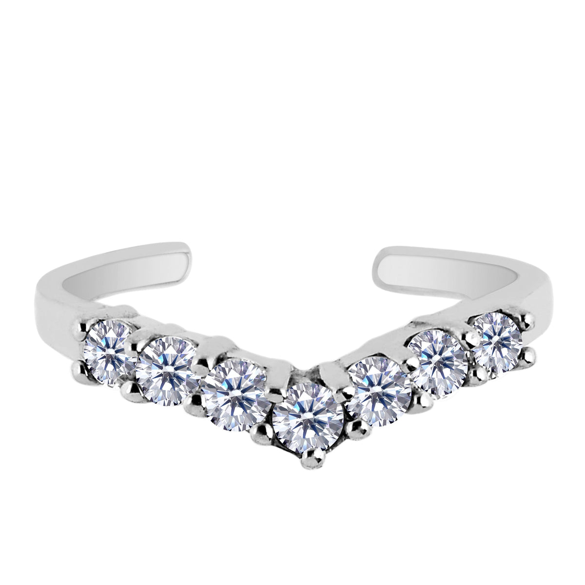 Sterling Silver V Shape Prong Set CZ Cuff Style Adjustable Toe Ring - JewelryAffairs