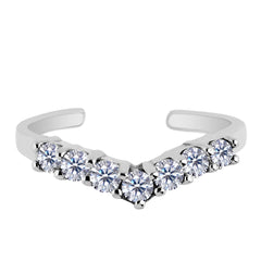 Sterling Silver V Shape Prong Set CZ Cuff Style Adjustable Toe Ring - JewelryAffairs