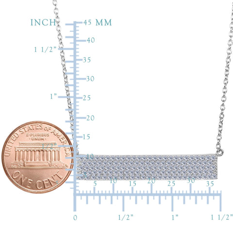 Sterling Silver Wide Rectangle Bar Pendant CZ Necklace, 18"