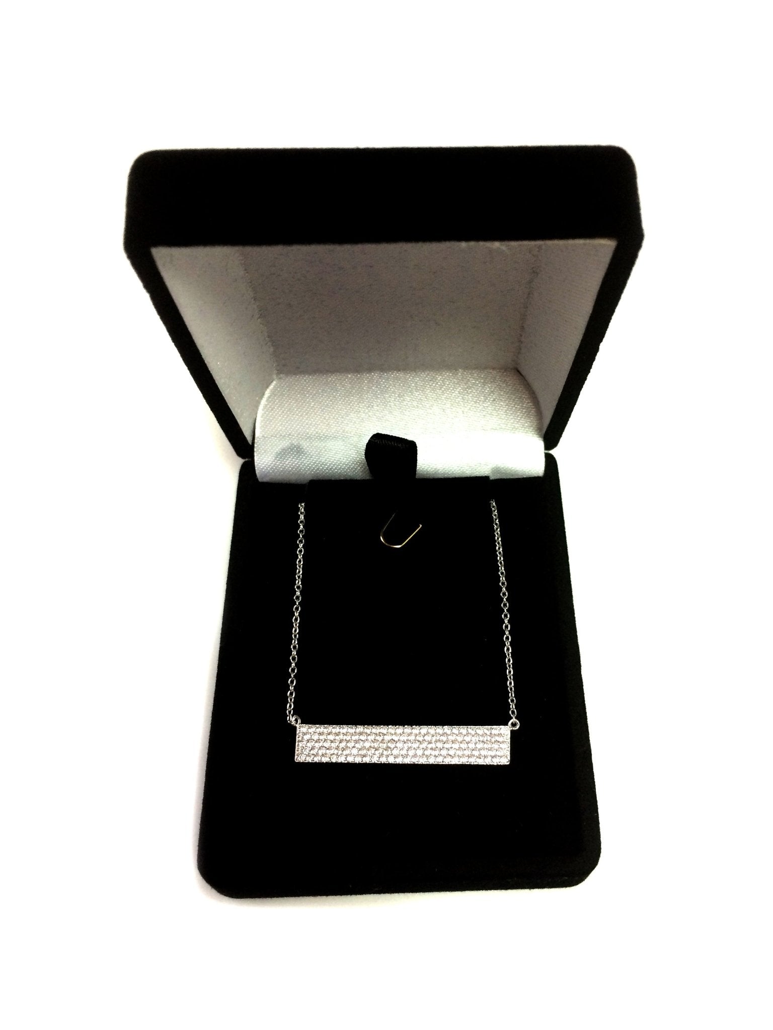 Sterling Silver Wide Rectangle Bar Pendant CZ Necklace, 18" - JewelryAffairs