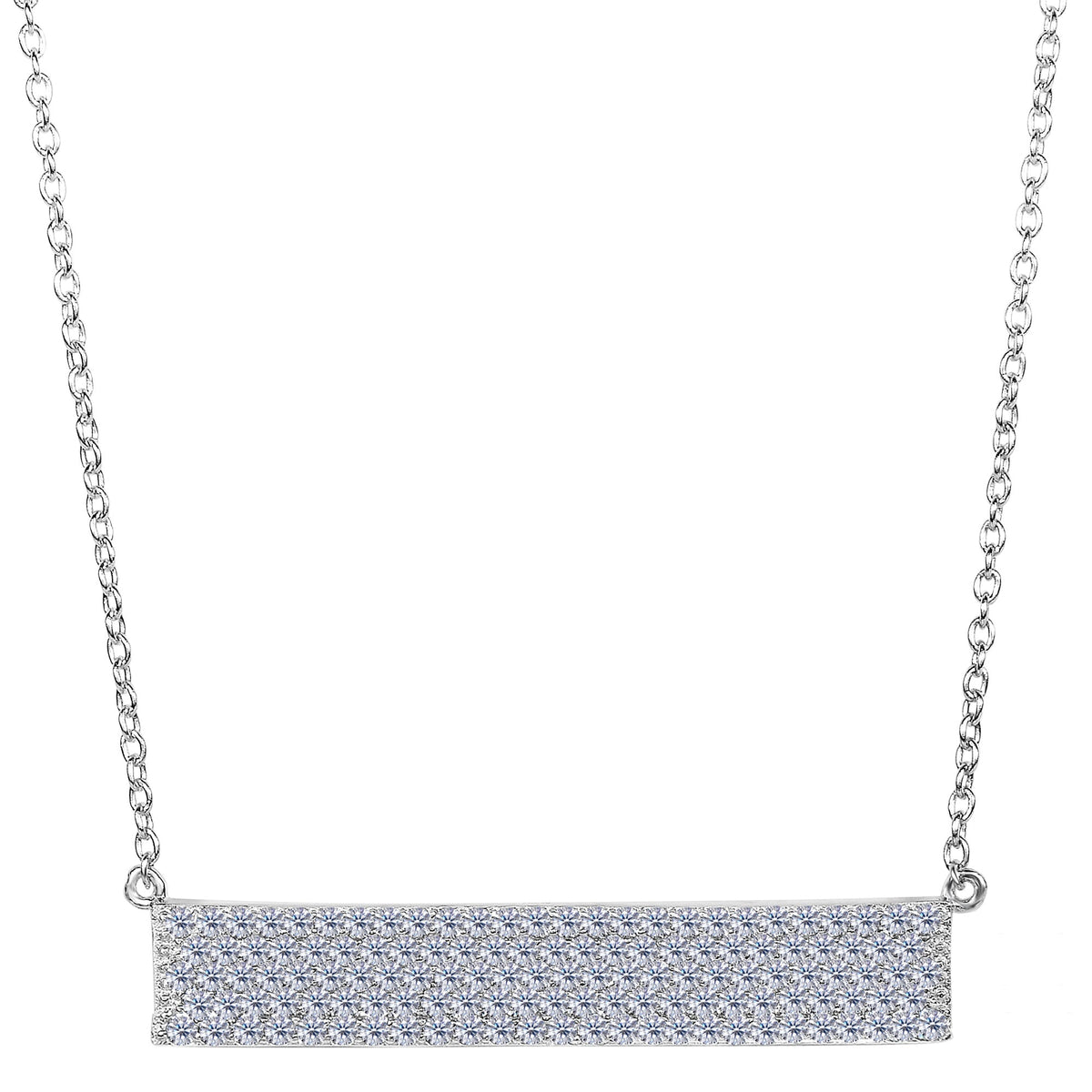 Sterling Silver Wide Rectangle Bar Pendant CZ Necklace, 18" - JewelryAffairs