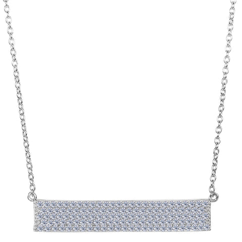 Sterling Silver Wide Rectangle Bar Pendant CZ Necklace, 18"