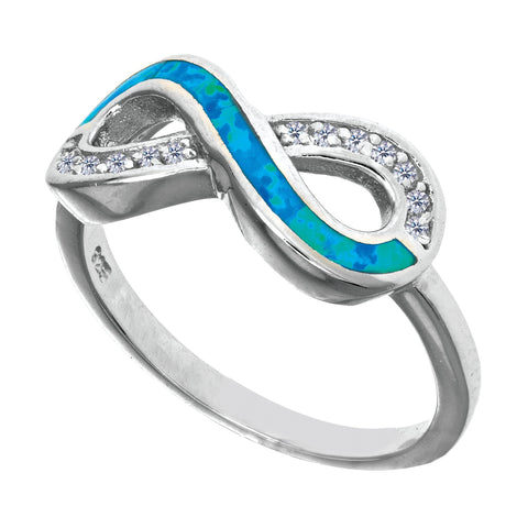 Sterling Silver With Rhodium Finish Infinity Design With Cz And Created Opal Ring