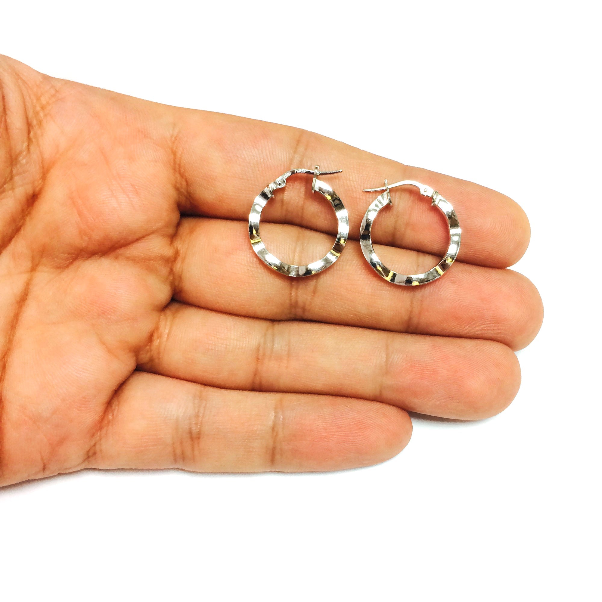 Sterling Silver With Rhodium Plated Wavy Round Hoop Earrings - JewelryAffairs