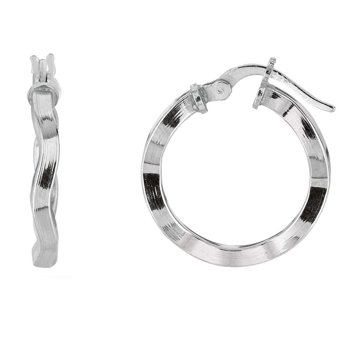 Sterling Silver With Rhodium Plated Wavy Round Hoop Earrings - JewelryAffairs