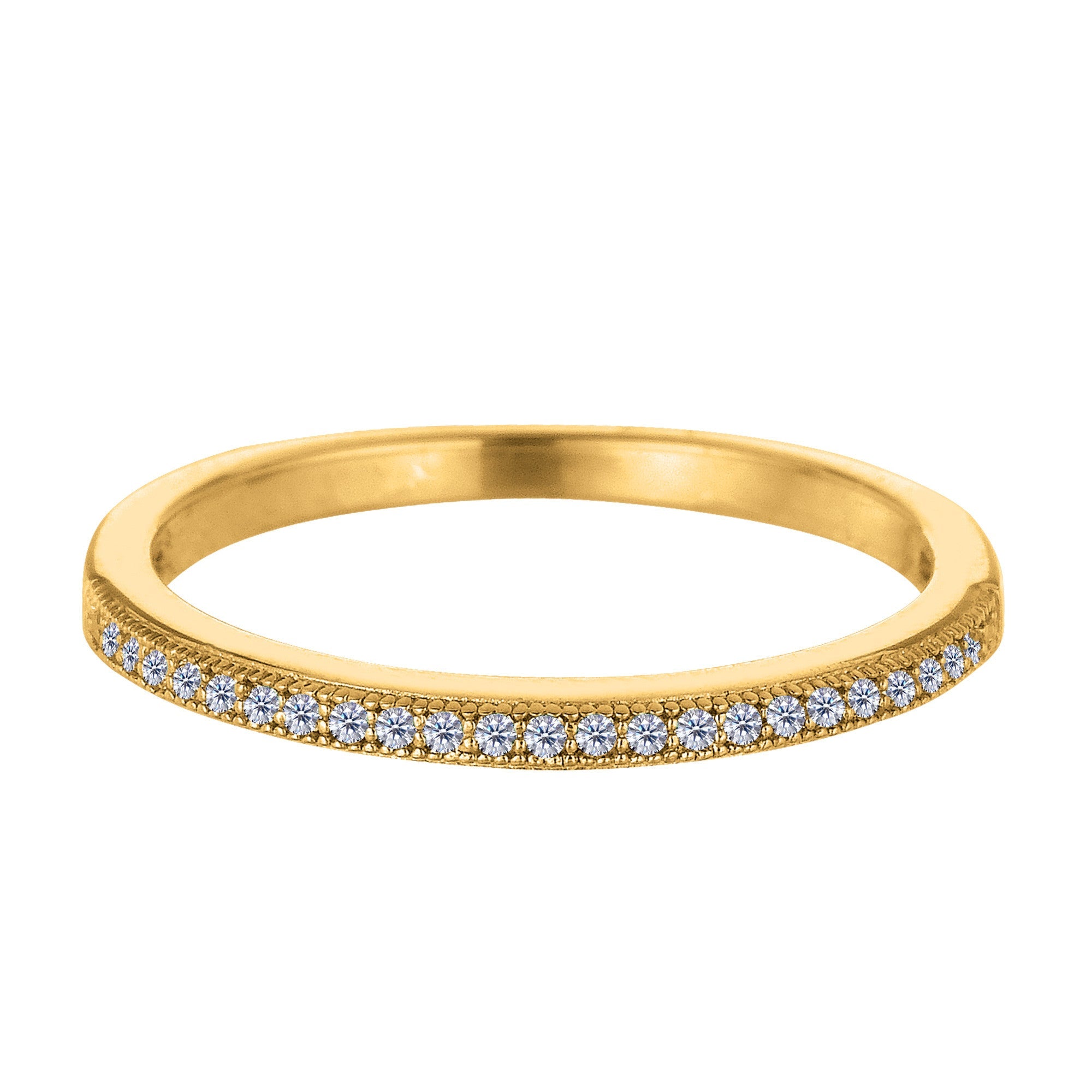 Sterling Silver Yellow Tone Finish Milgrain Stackable Ring With Pave' Set Cz Stones - JewelryAffairs