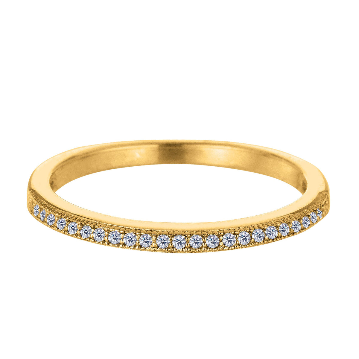 Sterling Silver Yellow Tone Finish Milgrain Stackable Ring With Pave' Set Cz Stones - JewelryAffairs