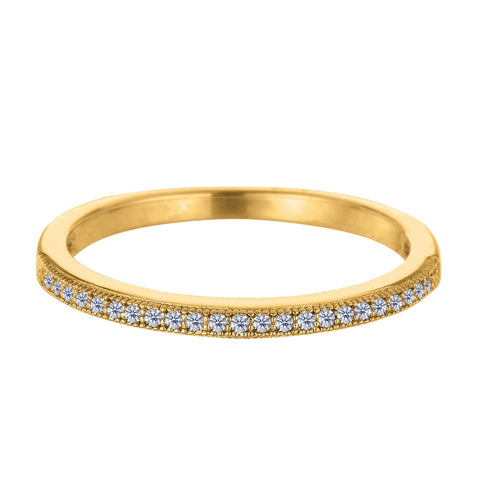 Sterling Silver Yellow Tone Finish Milgrain Stackable Ring With Pave' Set Cz Stones