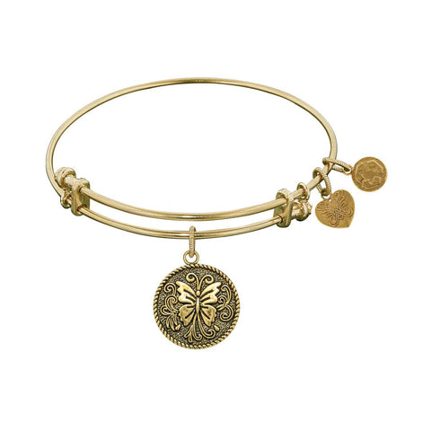 Stipple Finish Brass Butterfly Angelica Bangle Bracelet, 7.25"