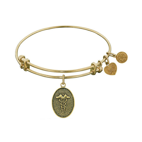 Stipple Finish Brass Caduceus Angelica Bangle Bracelet, 7.25"