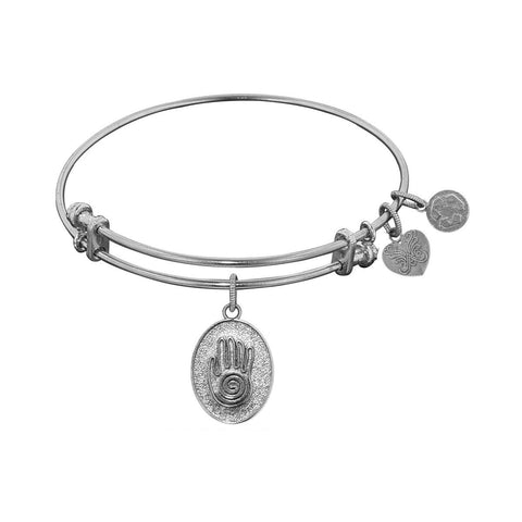 Stipple Finish Brass Hand of Fatima Angelica Bangle Bracelet, 7.25"