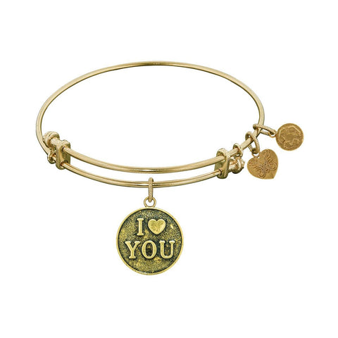 Stipple Finish Brass Love You Angelica Bangle Bracelet, 7.25"