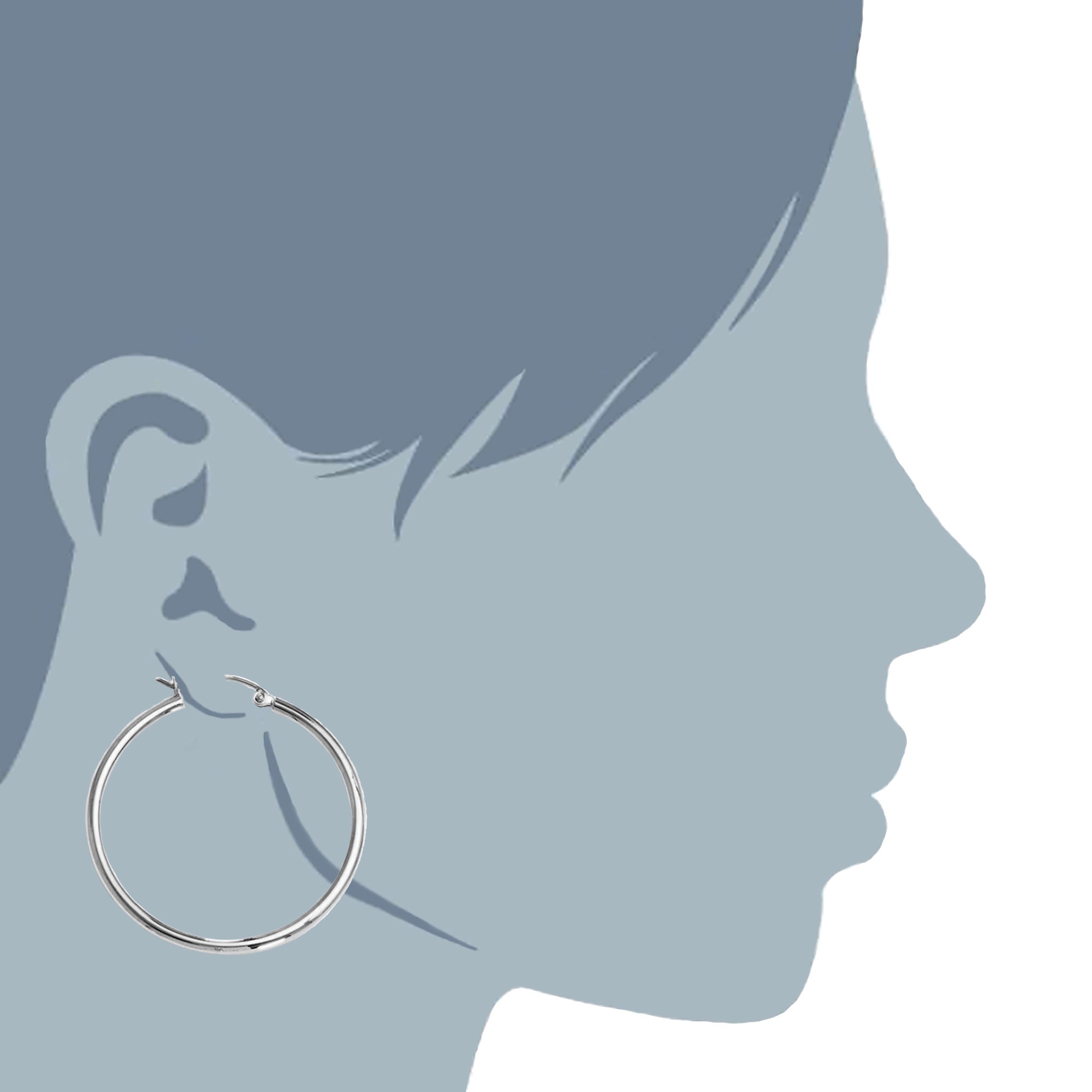 14K White Gold 2MM Shiny Round Tube Hoop Earrings fine designer jewelry for men and women