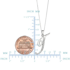 "T" Sterling Silver Rhodium Plated Script Initial Letter With Diamonds On 18 Inch Chain ( 0.05 Tcw) - JewelryAffairs