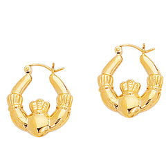 14k Gold Shiny Claddagh Design Hoop Earrings, Diameter 20mm fine designer jewelry for men and women