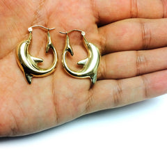 14K Yellow Gold Shiny Dolphin Hoop Earrings, Diameter 22mm fine designer jewelry for men and women