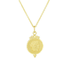 14k Yellow Gold Roman Coin Pendant Necklace, 18" fine designer jewelry for men and women