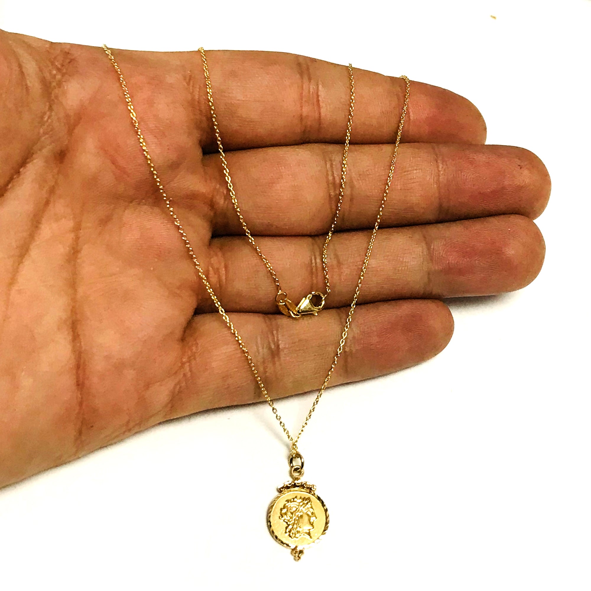 14k Yellow Gold Roman Coin Pendant Necklace, 18" fine designer jewelry for men and women