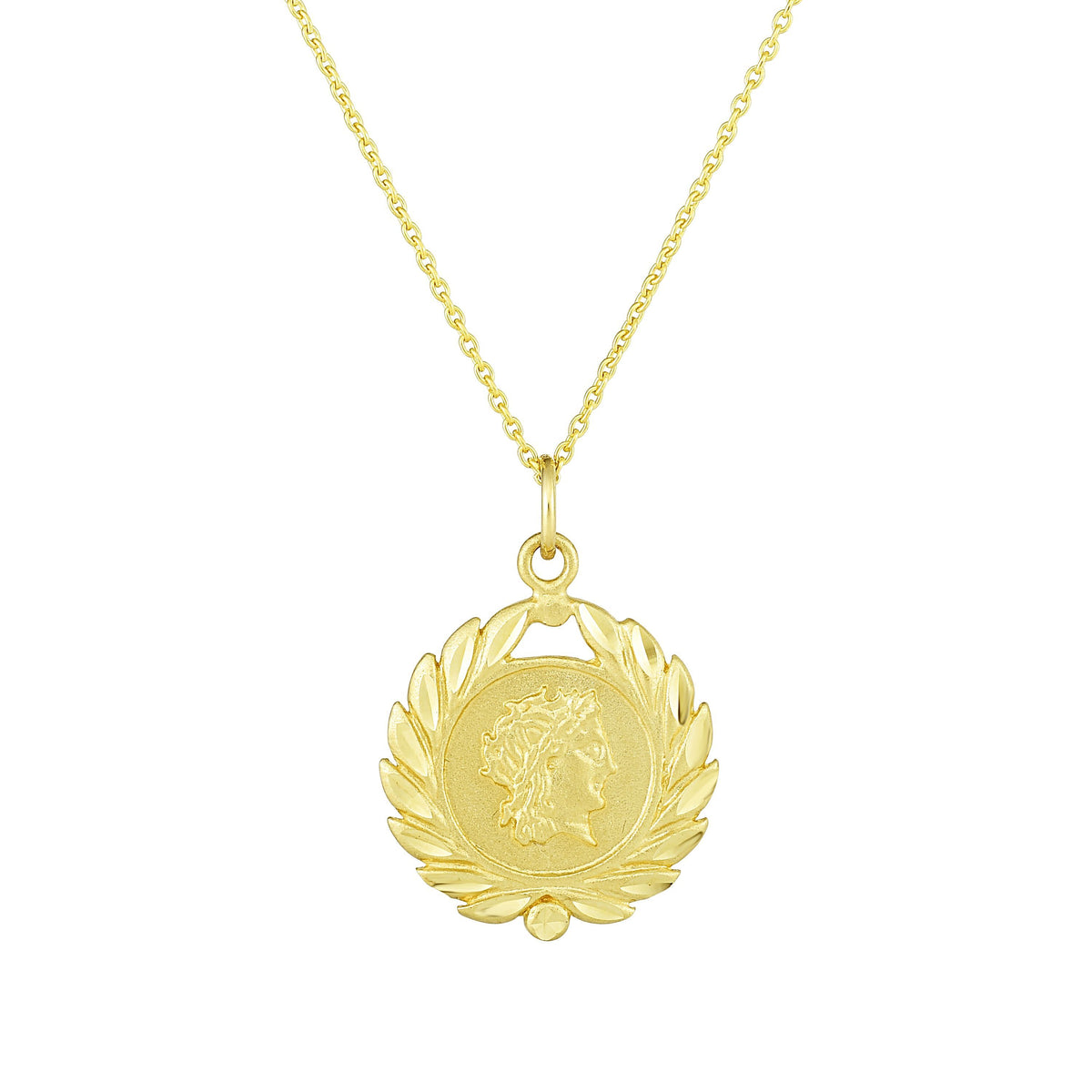 14k Yellow Gold Roman Coin Pendant Necklace, 18" fine designer jewelry for men and women