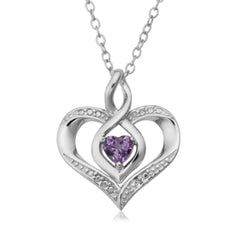 Sterling Silver Heart Shape Gemstone Birthstone Necklace, 18" fine designer jewelry for men and women