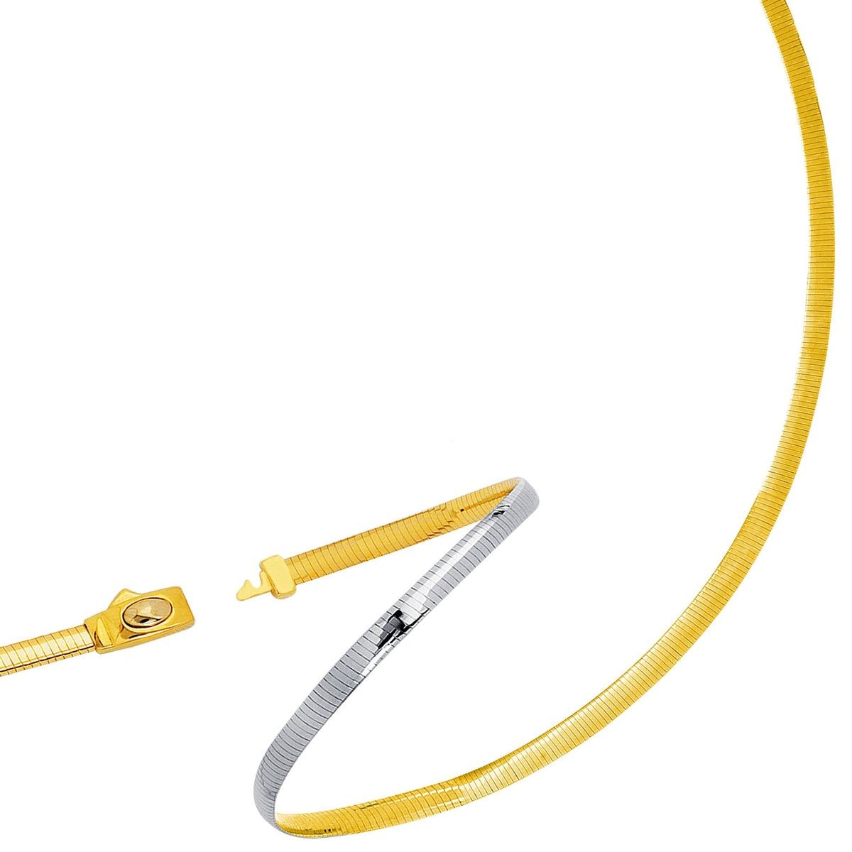 Two Tone Reversible Omega Chain Necklace In 14k Yellow Gold And Sterling Silver, 4mm - JewelryAffairs
