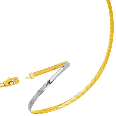 Two Tone Reversible Omega Chain Necklace In 14k Yellow Gold And Sterling Silver, 5mm