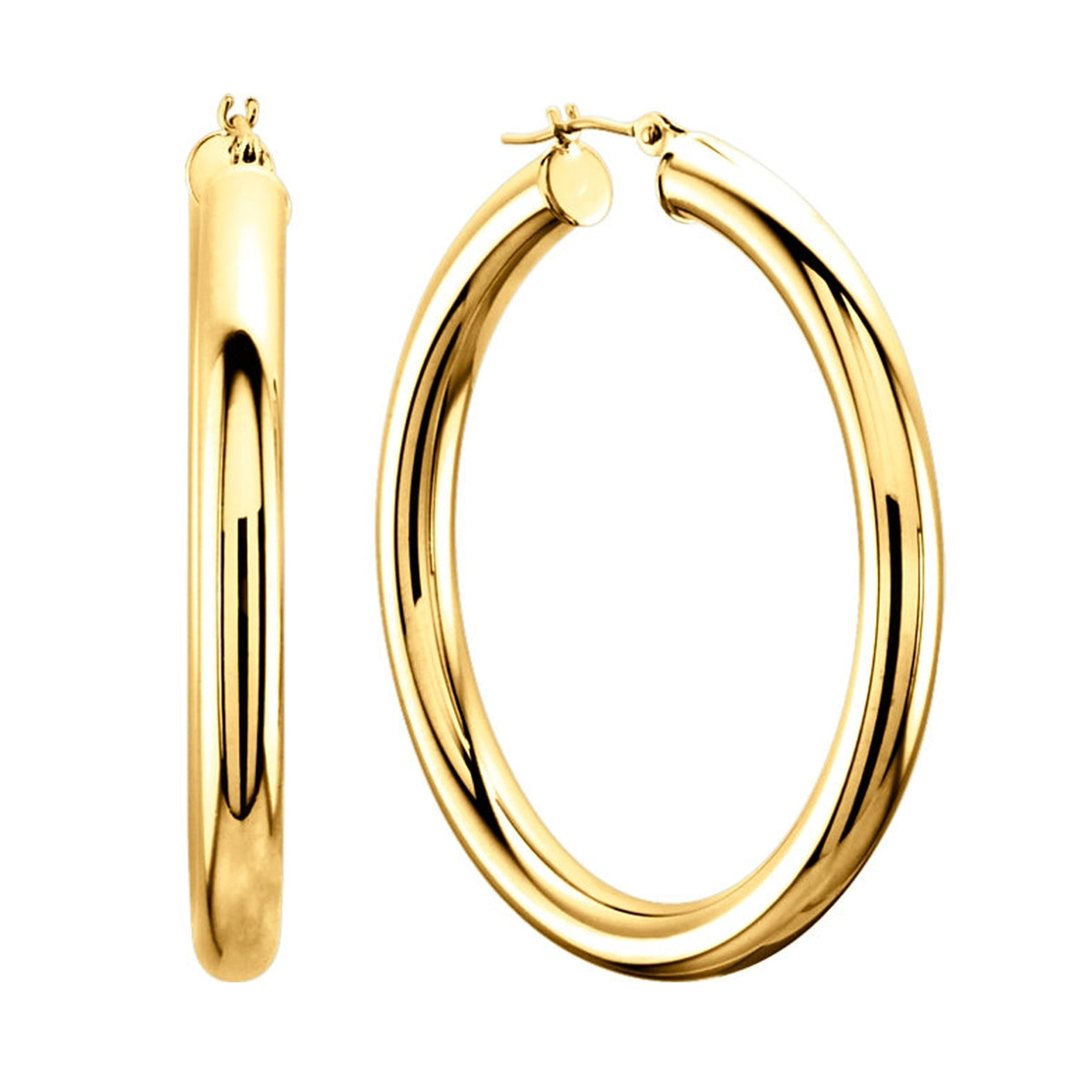 14K Yellow Gold 4MM Shiny Round Tube Hoop Earrings fine designer jewelry for men and women